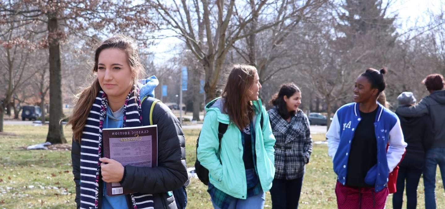 students going to class